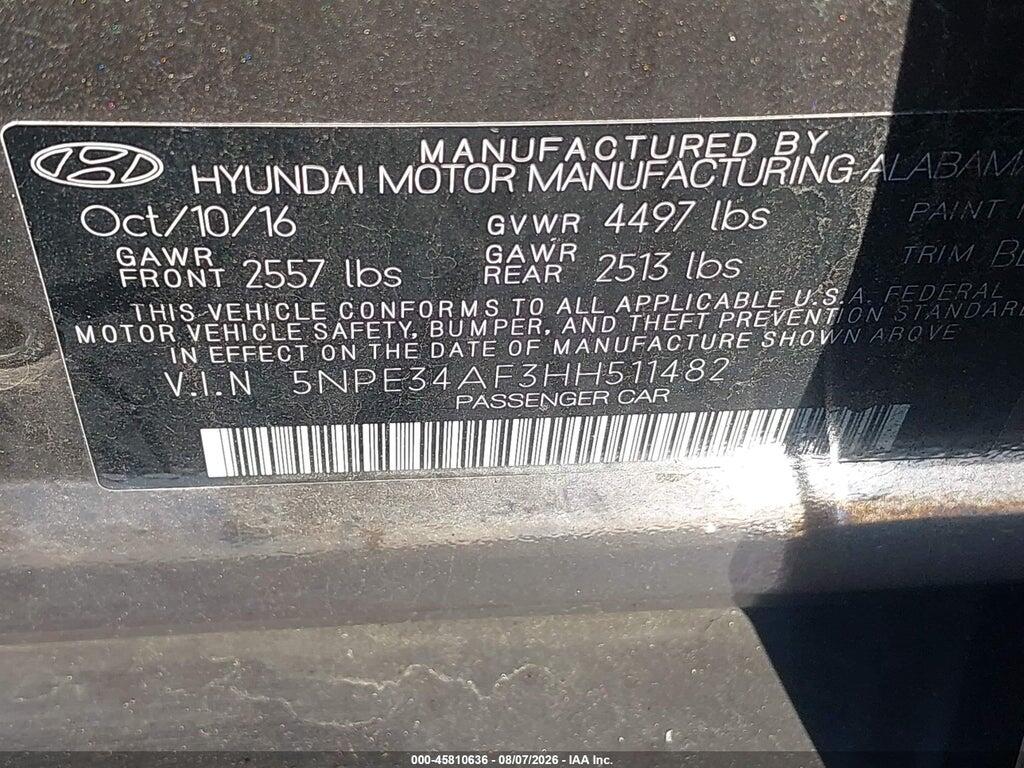 5NPE34AF3HH511482 2017 HYUNDAI SONATA photo no. 9