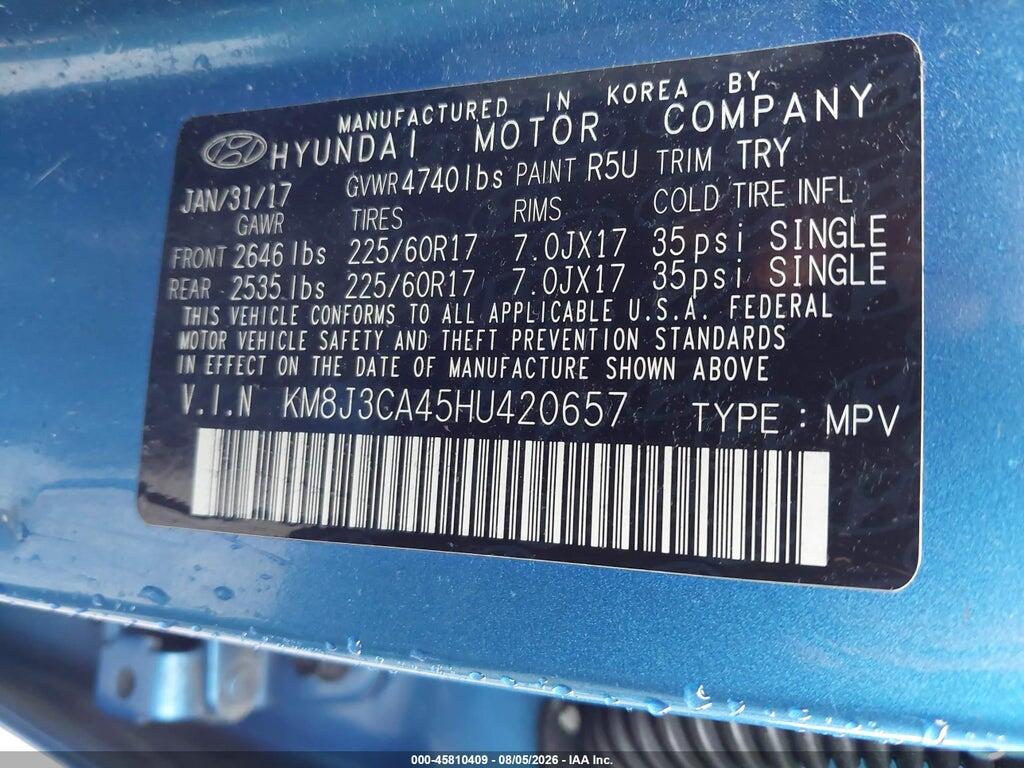 KM8J3CA45HU420657 2017 HYUNDAI TUCSON photo no. 9