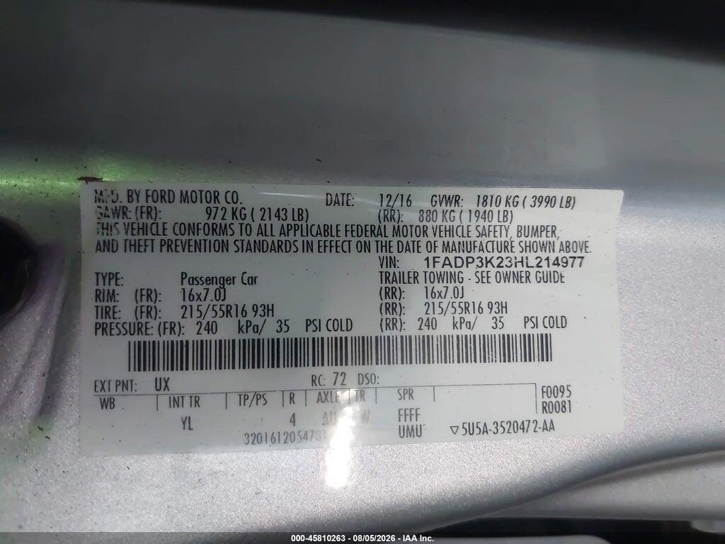 1FADP3K23HL214977 2017 FORD FOCUS photo no. 9