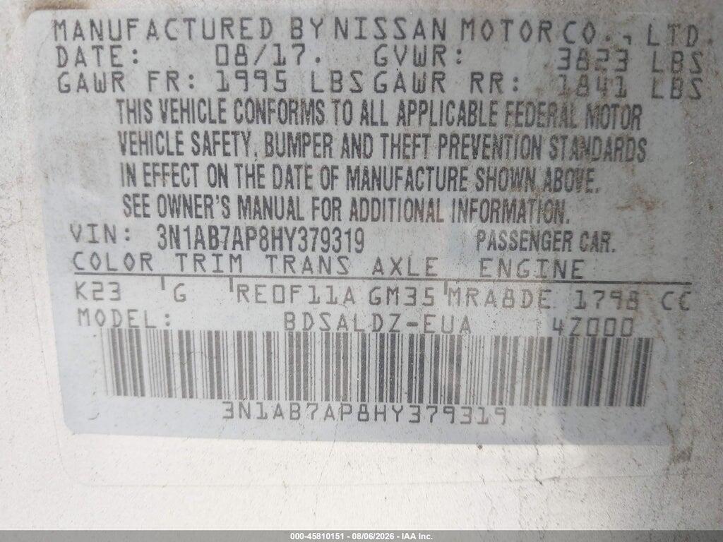 3N1AB7AP8HY379319 2017 NISSAN SENTRA photo no. 9