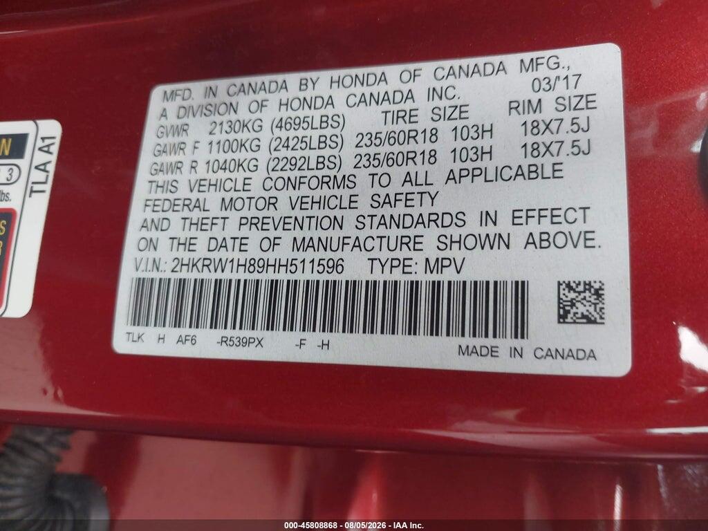 2HKRW1H89HH511596 2017 HONDA CR-V photo no. 9