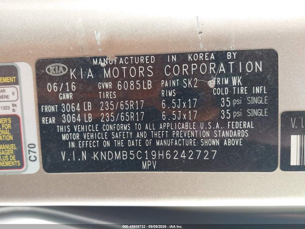 KNDMB5C19H6242727 2017 KIA SEDONA photo no. 9