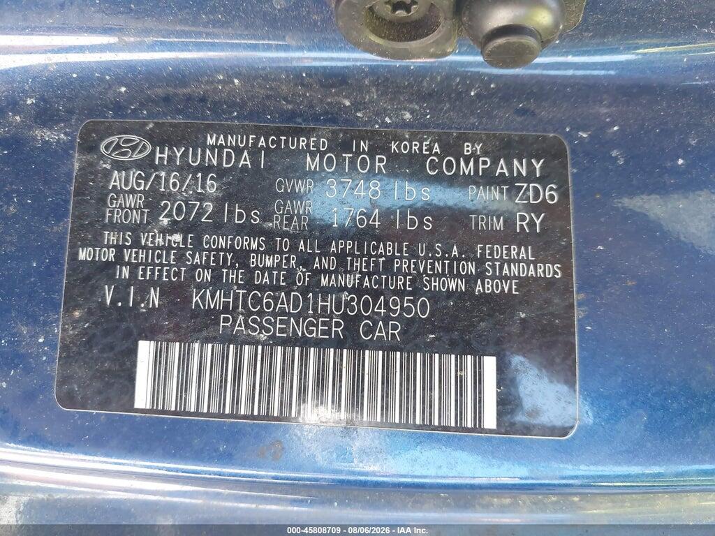 KMHTC6AD1HU304950 2017 HYUNDAI VELOSTER photo no. 9