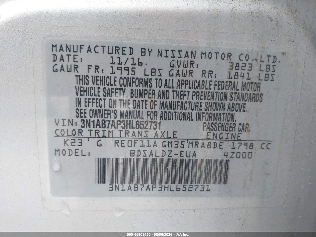 3N1AB7AP3HL652731 2017 NISSAN SENTRA photo no. 9