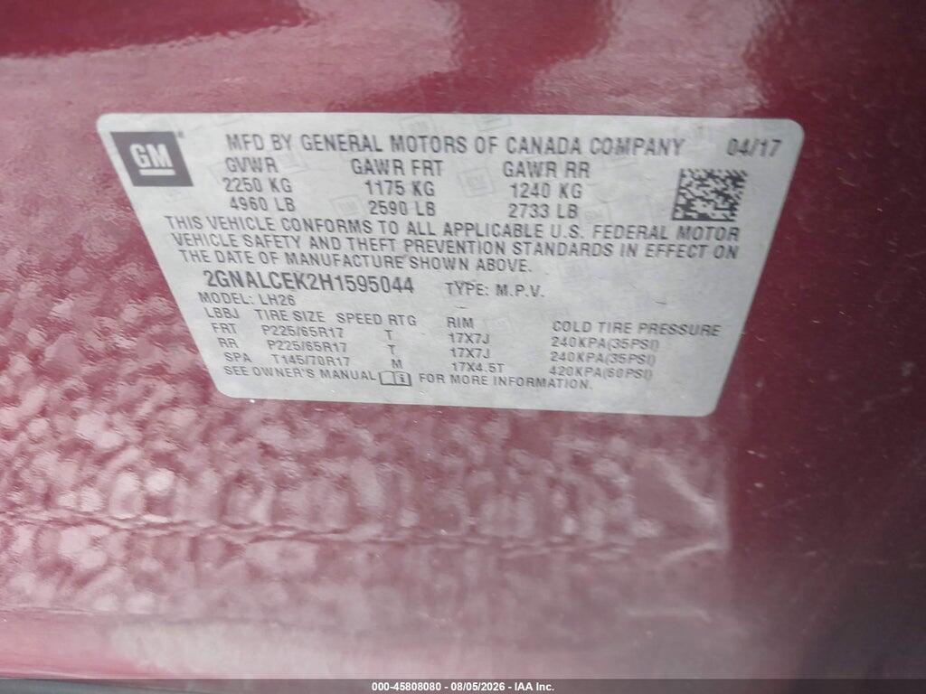 2GNALCEK2H1595044 2017 CHEVROLET EQUINOX photo no. 9