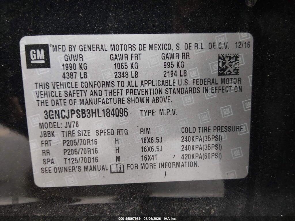 3GNCJPSB3HL184096 2017 CHEVROLET TRAX photo no. 9