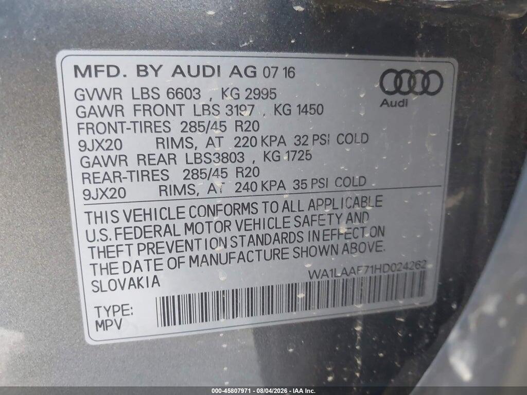 WA1LAAF71HD024262 2017 AUDI Q7 photo no. 9