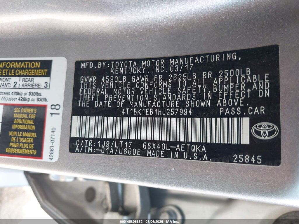 4T1BK1EB1HU257994 2017 TOYOTA AVALON photo no. 9