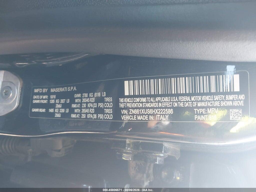 ZN661XUS6HX222586 2017 MASERATI LEVANTE photo no. 9