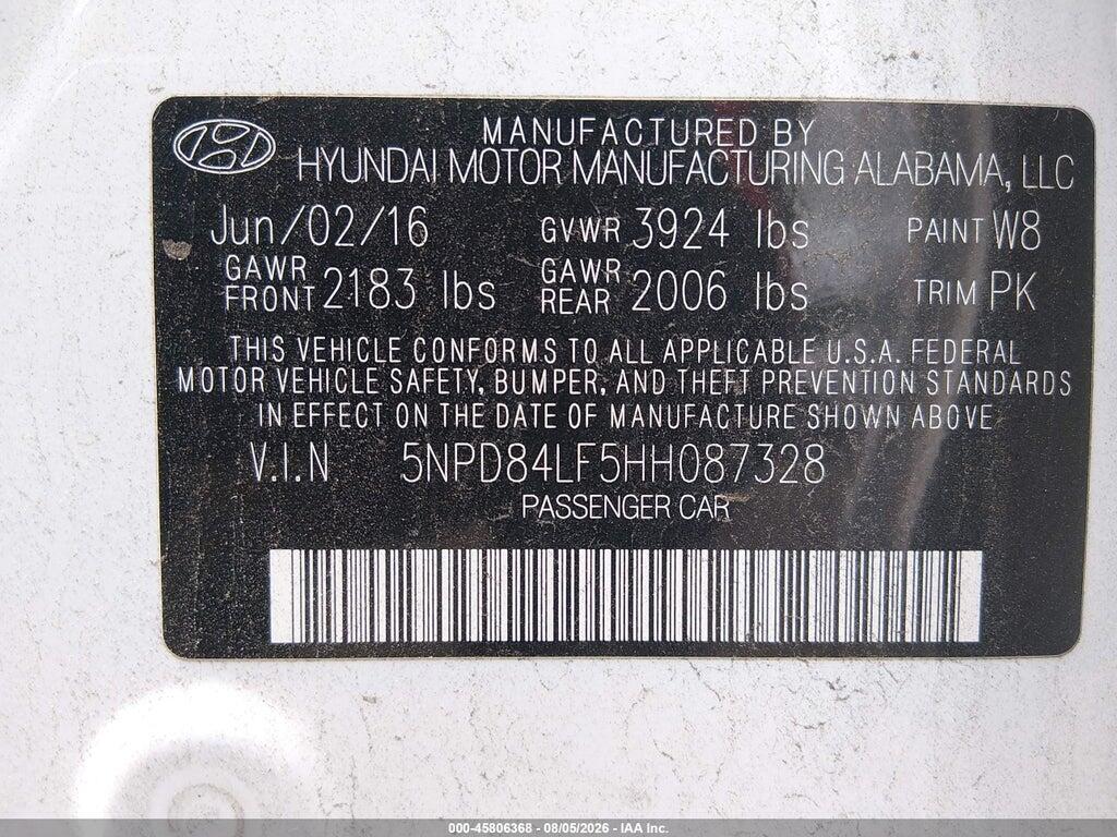 5NPD84LF5HH087328 2017 HYUNDAI ELANTRA photo no. 9