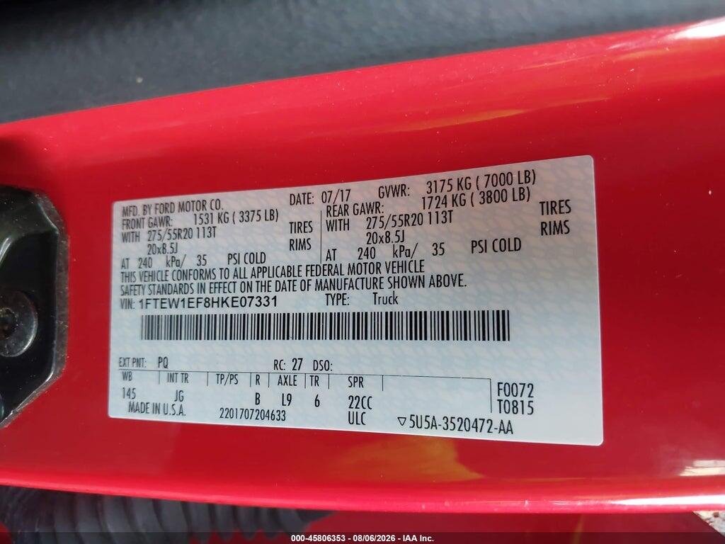 1FTEW1EF8HKE07331 2017 FORD F-150 photo no. 9