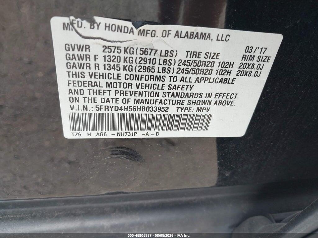 5FRYD4H56HB033952 2017 ACURA MDX photo no. 9