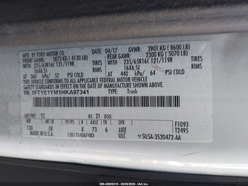 1FTYE1YM1HKA97341 2017 FORD TRANSIT-150 photo no. 9