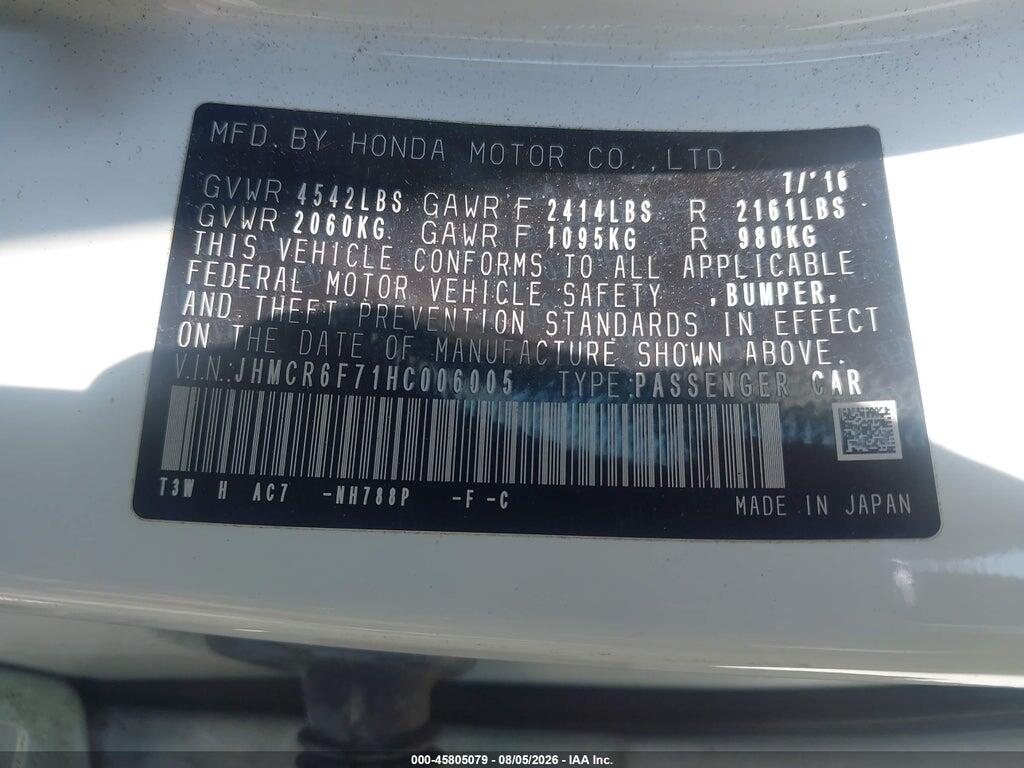 JHMCR6F71HC006005 2017 HONDA ACCORD HYBRID photo no. 9