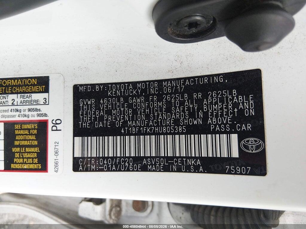 4T1BF1FK7HU805385 2017 TOYOTA CAMRY photo no. 9