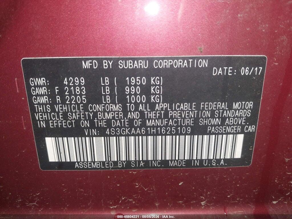 4S3GKAA61H1625109 2017 SUBARU IMPREZA photo no. 9