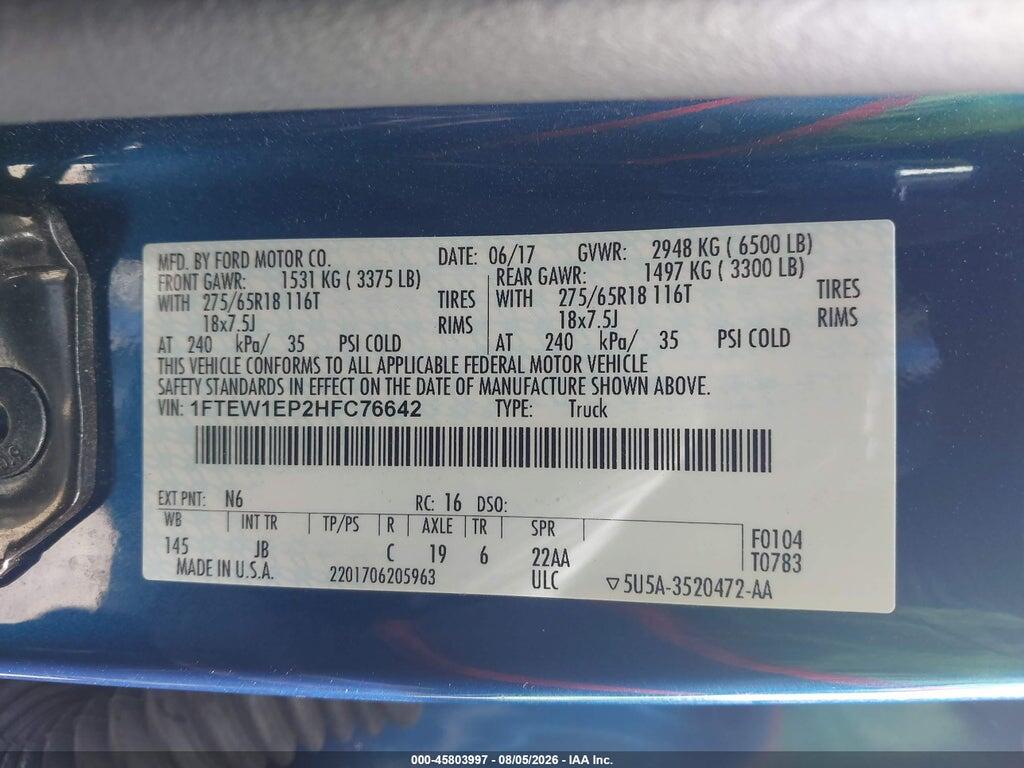 1FTEW1EP2HFC76642 2017 FORD F-150 photo no. 9