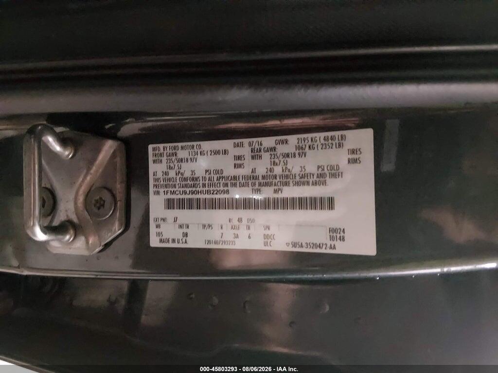 1FMCU9J90HUB22098 2017 FORD ESCAPE photo no. 9