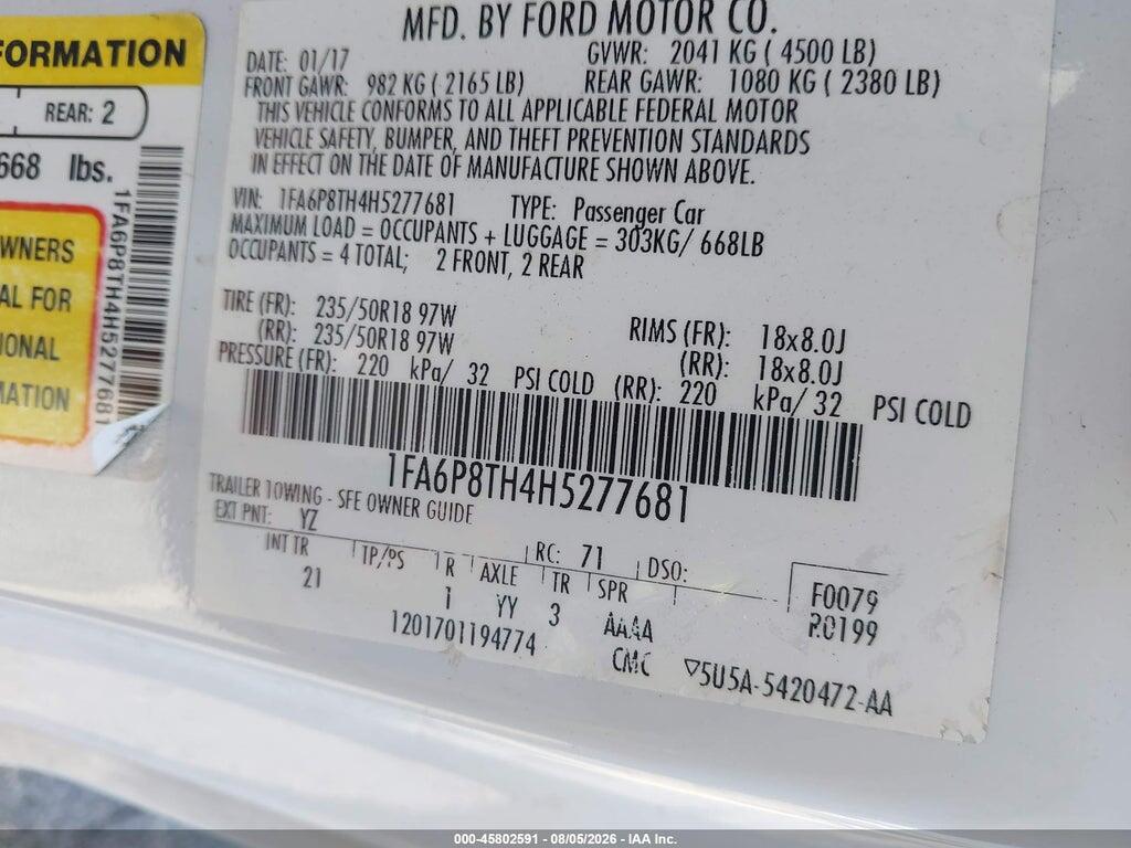 1FA6P8TH4H5277681 2017 FORD MUSTANG photo no. 9