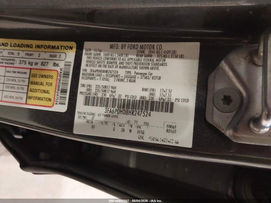 3FA6P0HD8HR247524 2017 FORD FUSION photo no. 9