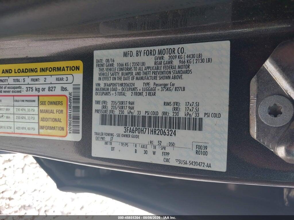 3FA6P0H71HR206324 2017 FORD FUSION photo no. 9