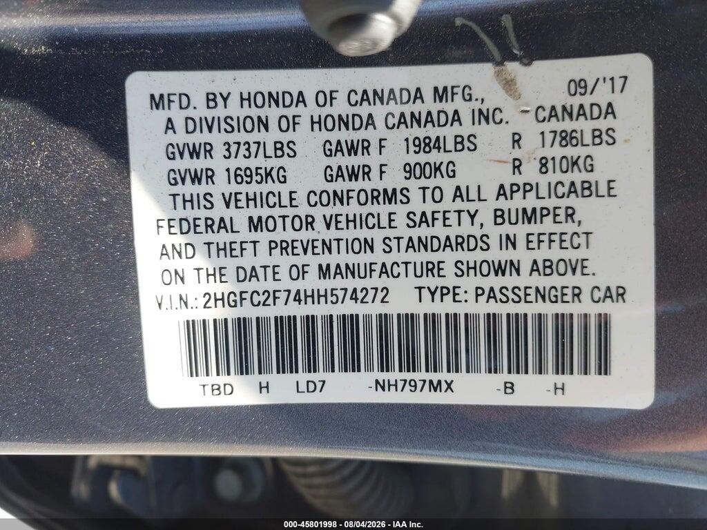 2HGFC2F74HH574272 2017 HONDA CIVIC photo no. 9