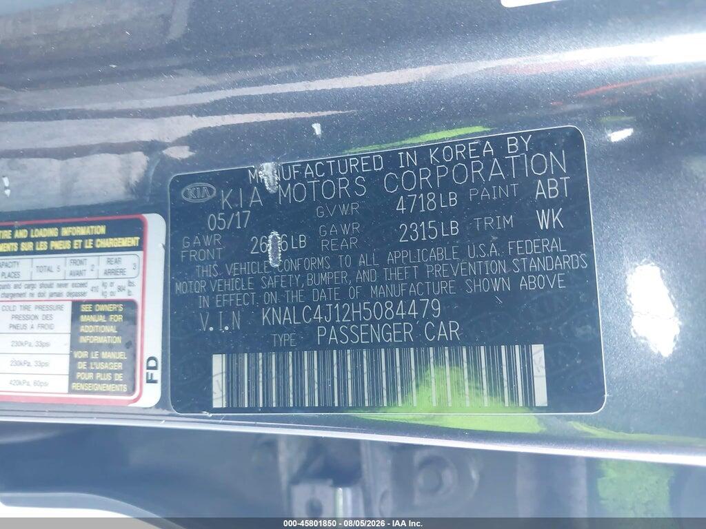 KNALC4J12H5084479 2017 KIA CADENZA photo no. 9
