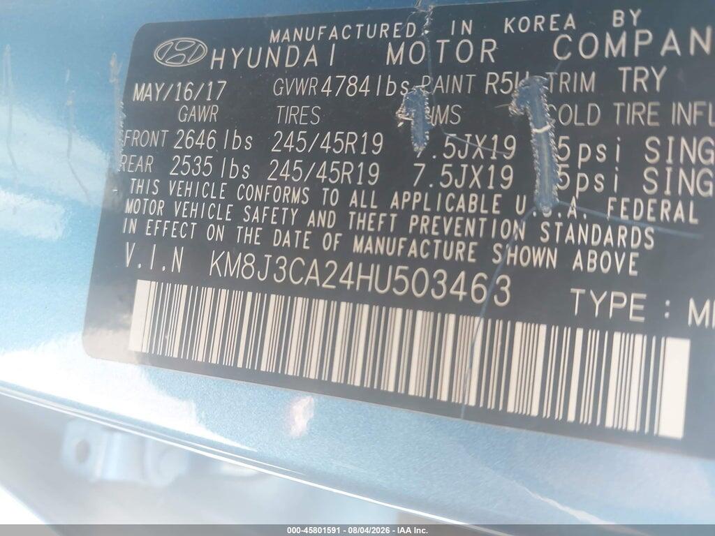 KM8J3CA24HU503463 2017 HYUNDAI TUCSON photo no. 9