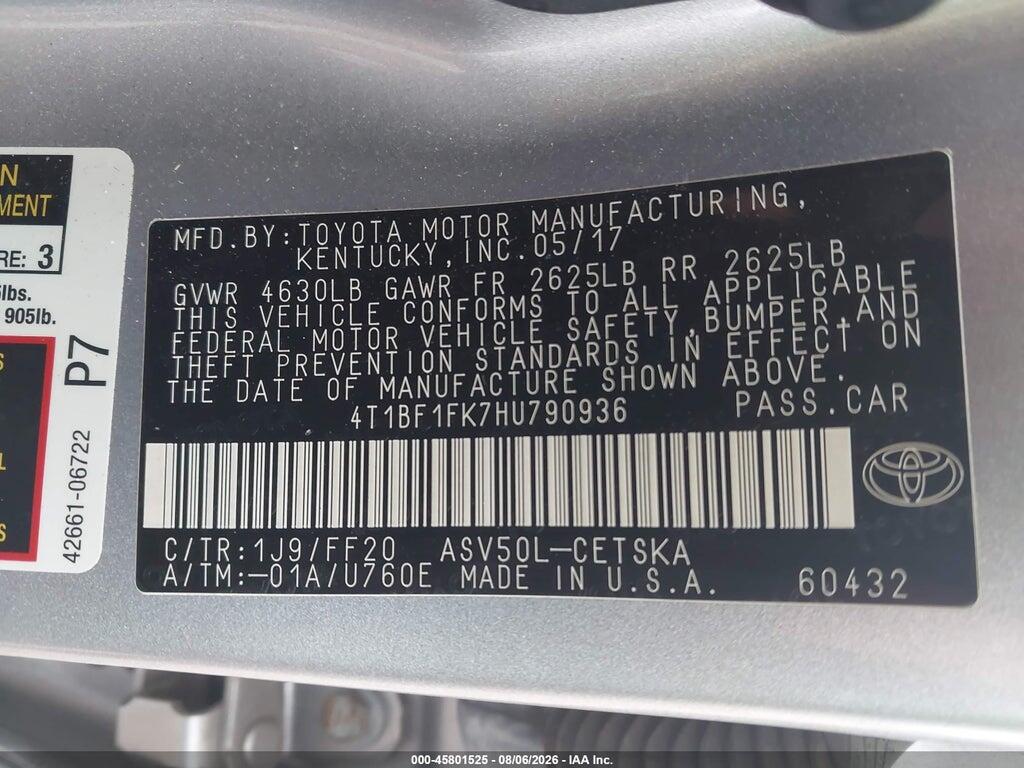 4T1BF1FK7HU790936 2017 TOYOTA CAMRY photo no. 9