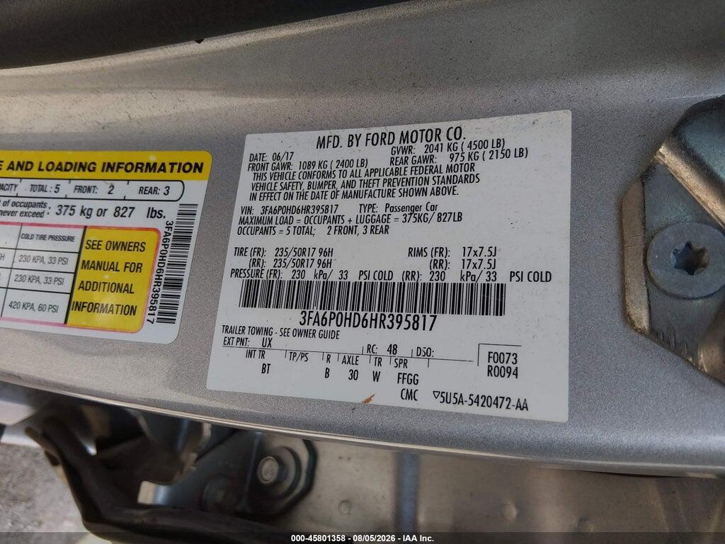 3FA6P0HD6HR395817 2017 FORD FUSION photo no. 9