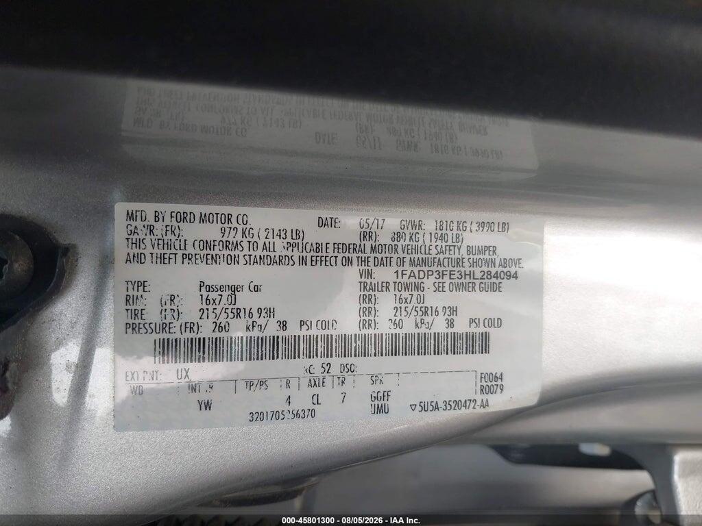 1FADP3FE3HL284094 2017 FORD FOCUS photo no. 9