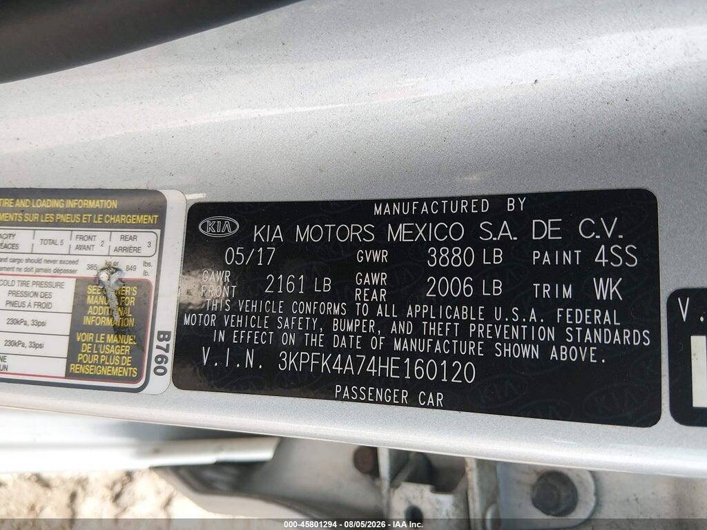 3KPFK4A74HE160120 2017 KIA FORTE photo no. 9