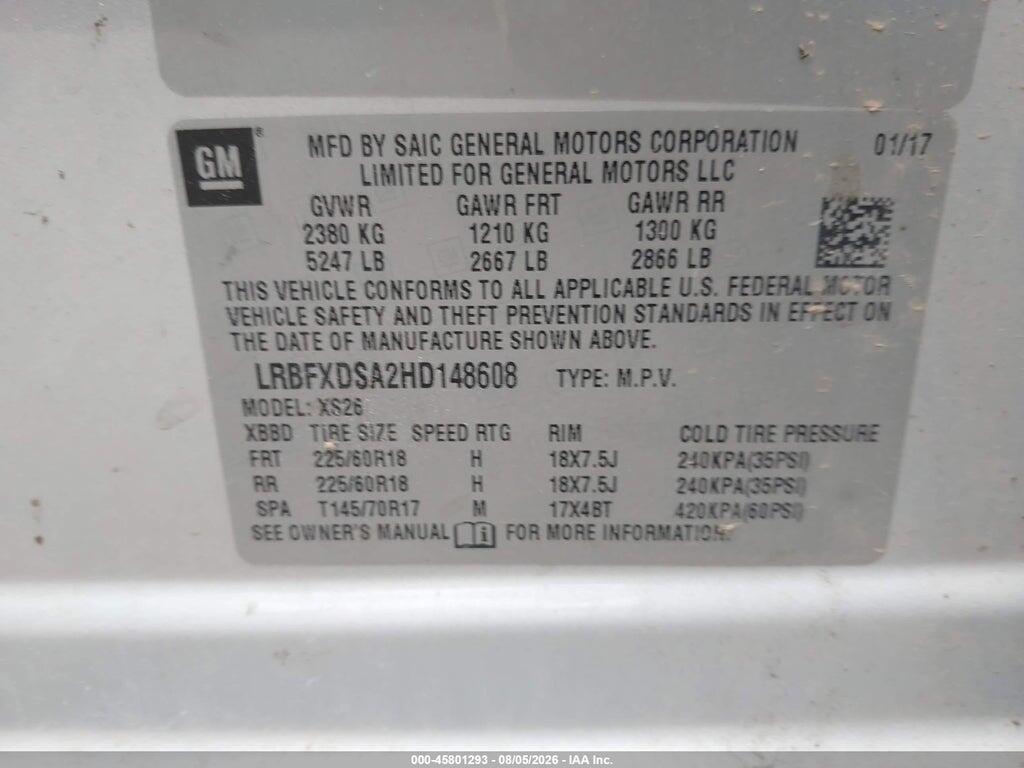 LRBFXDSA2HD148608 2017 BUICK ENVISION photo no. 9