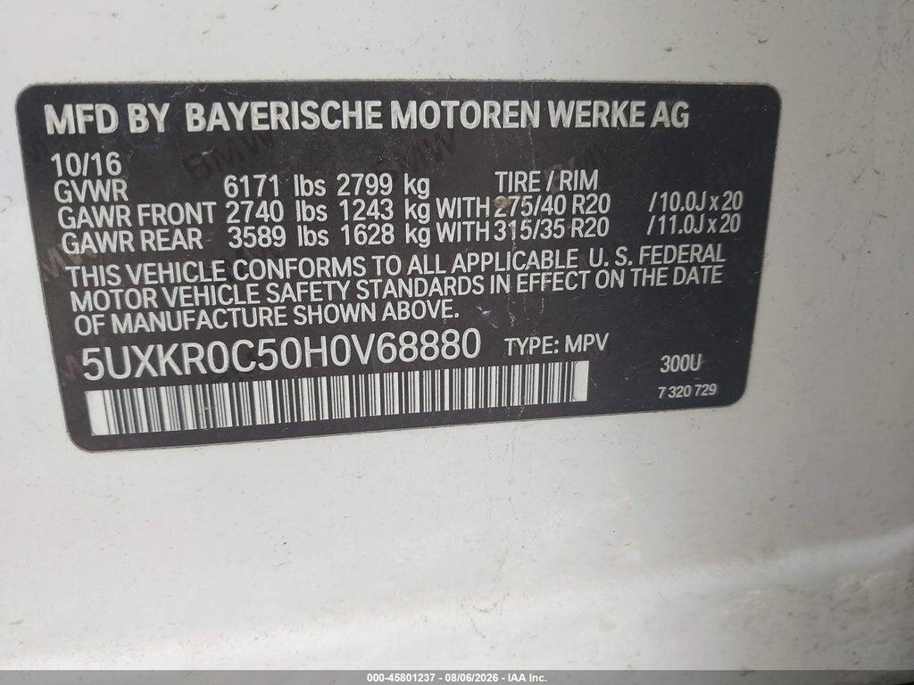 5UXKR0C50H0V68880 2017 BMW X5 photo no. 9