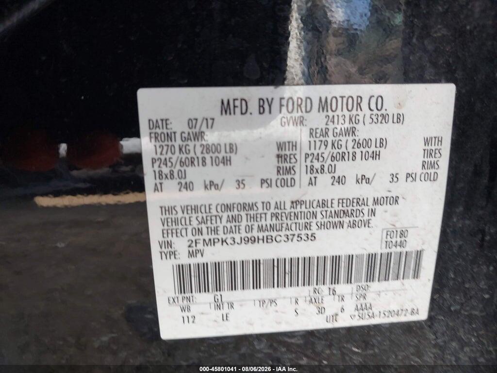 2FMPK3J99HBC37535 2017 FORD EDGE photo no. 9
