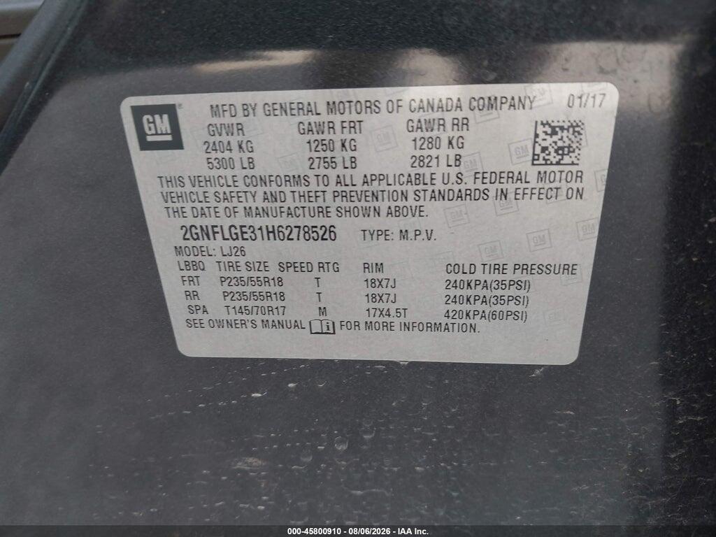 2GNFLGE31H6278526 2017 CHEVROLET EQUINOX photo no. 9