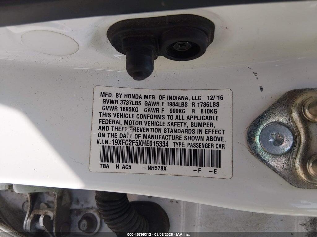 19XFC2F5XHE015334 2017 HONDA CIVIC photo no. 9