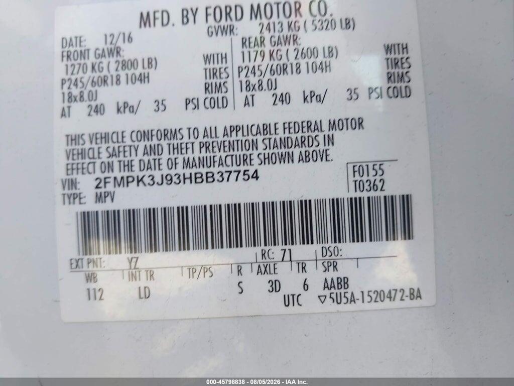 2FMPK3J93HBB37754 2017 FORD EDGE photo no. 9