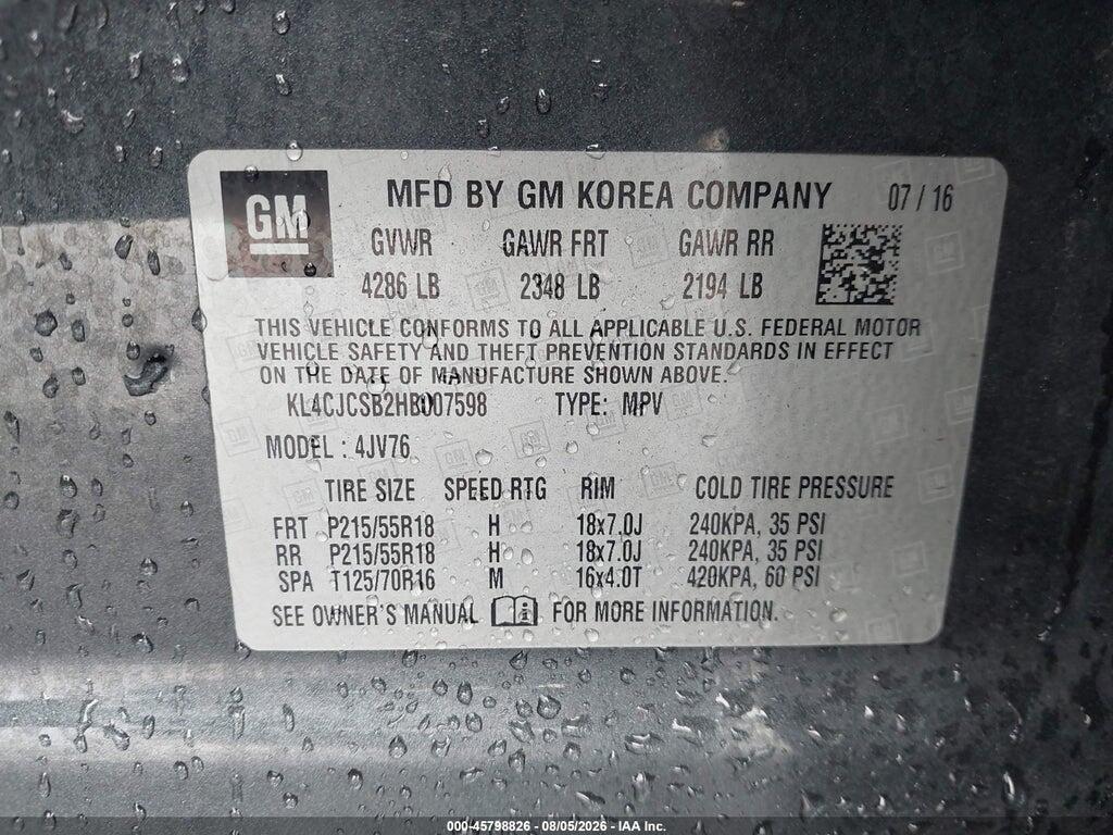 KL4CJCSB2HB007598 2017 BUICK ENCORE photo no. 9