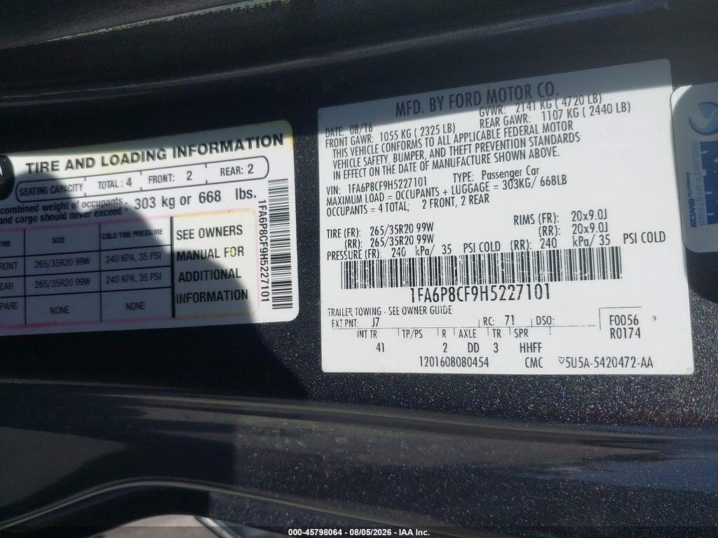 1FA6P8CF9H5227101 2017 FORD MUSTANG photo no. 9
