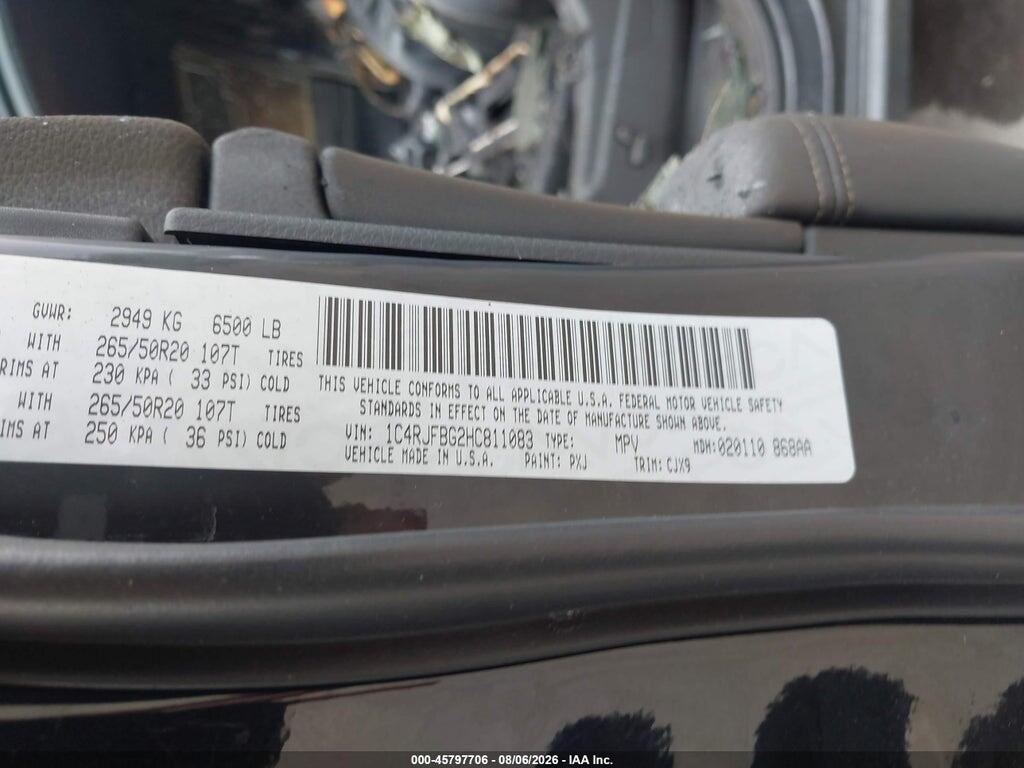 1C4RJFBG2HC811083 2017 JEEP GRAND CHEROKEE photo no. 9