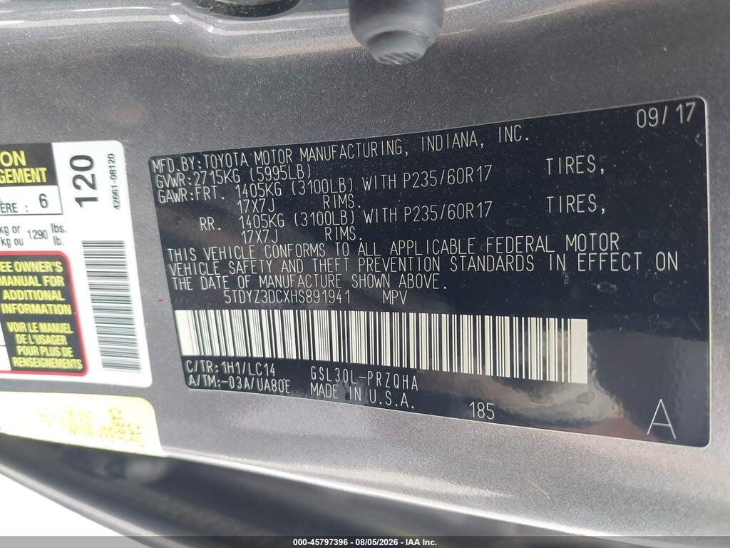 5TDYZ3DCXHS891941 2017 TOYOTA SIENNA photo no. 9