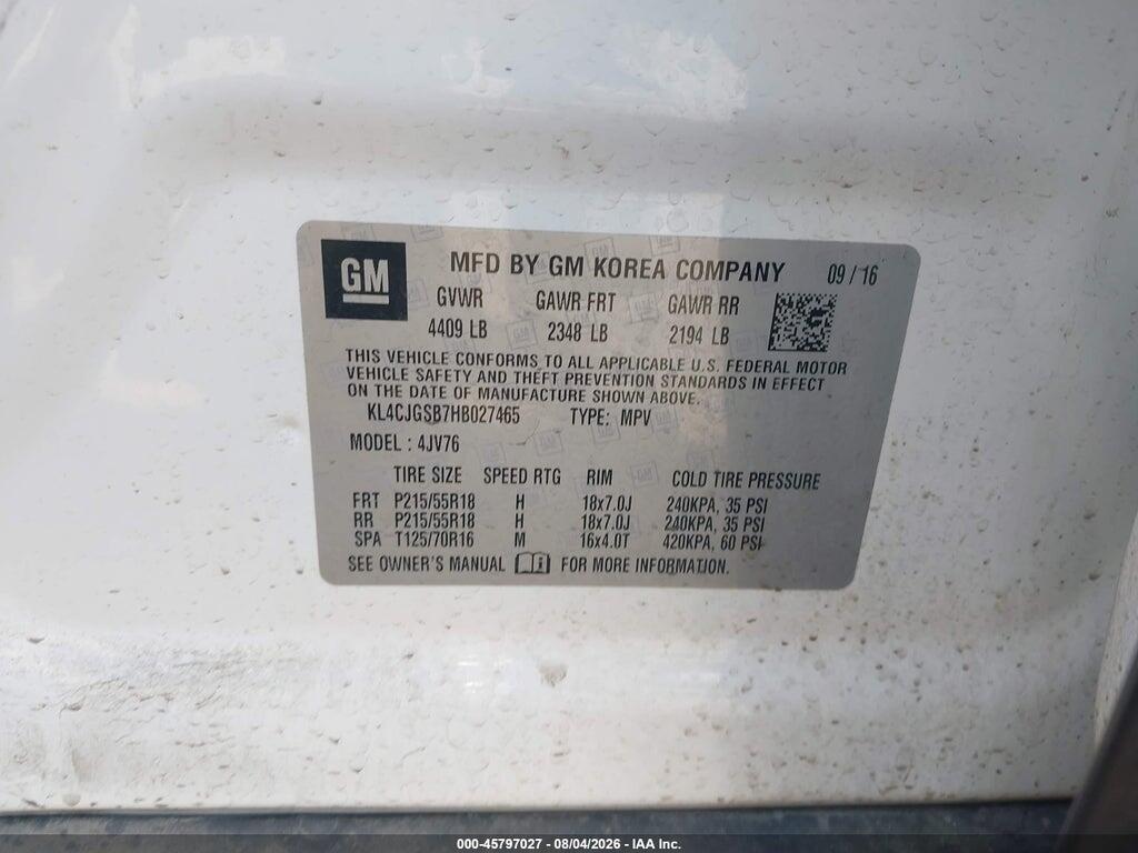 KL4CJGSB7HB027465 2017 BUICK ENCORE photo no. 9