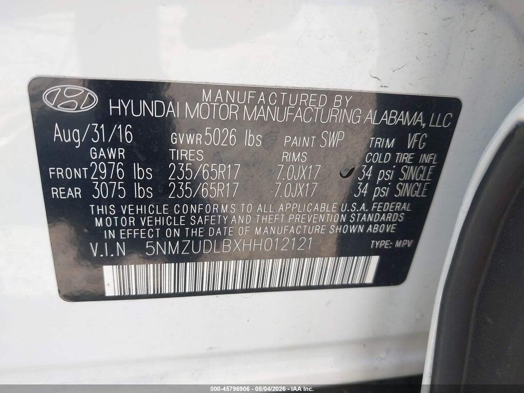 5NMZUDLBXHH012121 2017 HYUNDAI SANTA FE SPORT photo no. 9