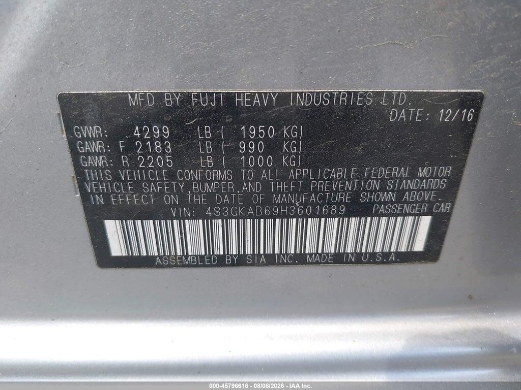 4S3GKAB69H3601689 2017 SUBARU IMPREZA photo no. 9
