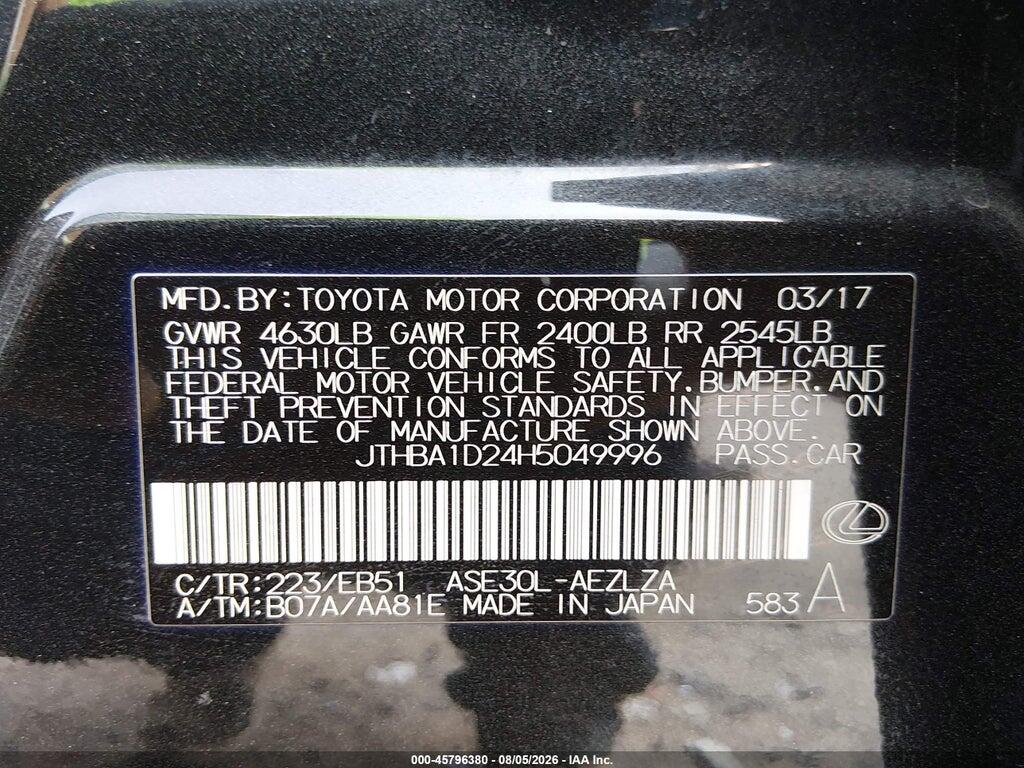 JTHBA1D24H5049996 2017 LEXUS IS 200T photo no. 9