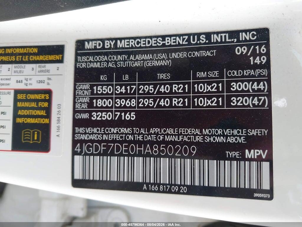 4JGDF7DE0HA850209 2017 MERCEDES-BENZ GLS 550 photo no. 9