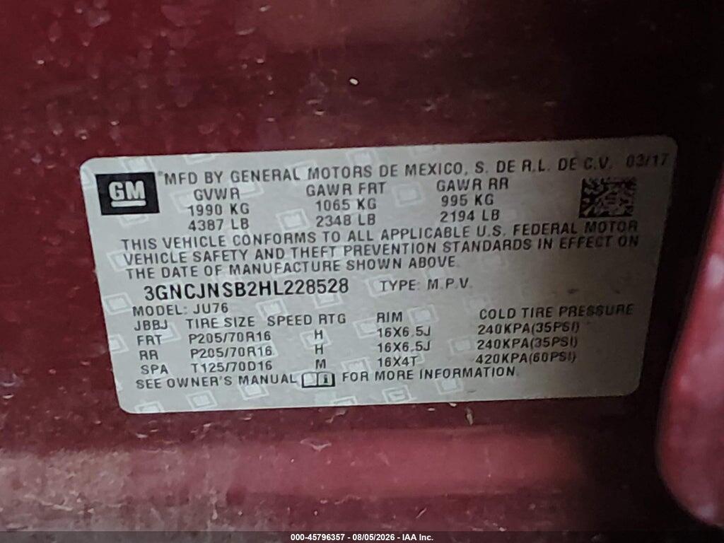 3GNCJNSB2HL228528 2017 CHEVROLET TRAX photo no. 9