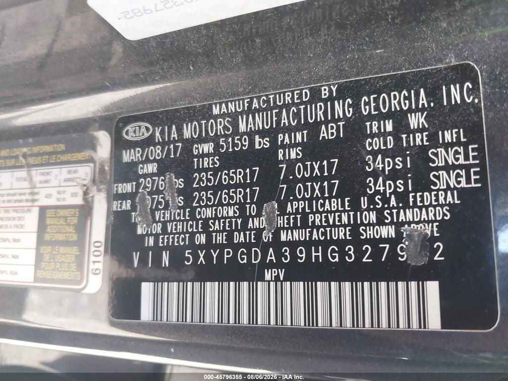 5XYPGDA39HG327982 2017 KIA SORENTO photo no. 9