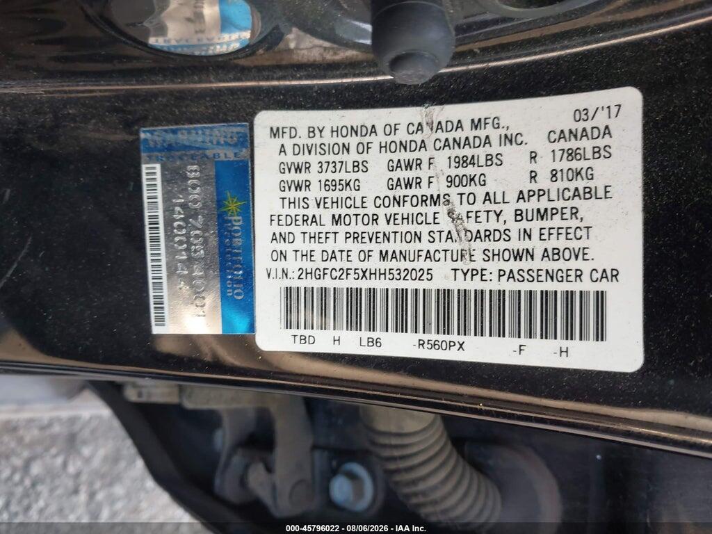 2HGFC2F5XHH532025 2017 HONDA CIVIC photo no. 9